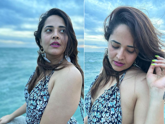 Exquisite Poses Of Anasuya In Front Of The Sea